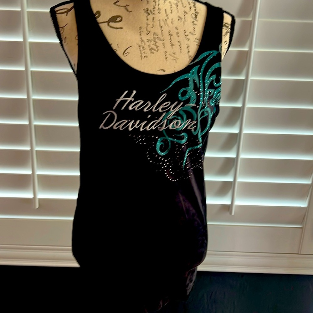 Harley Davidson, embellished, rhinestone and embroidered tank top.
